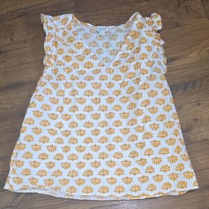 J. Crew White Blouse with Orange Shell Print